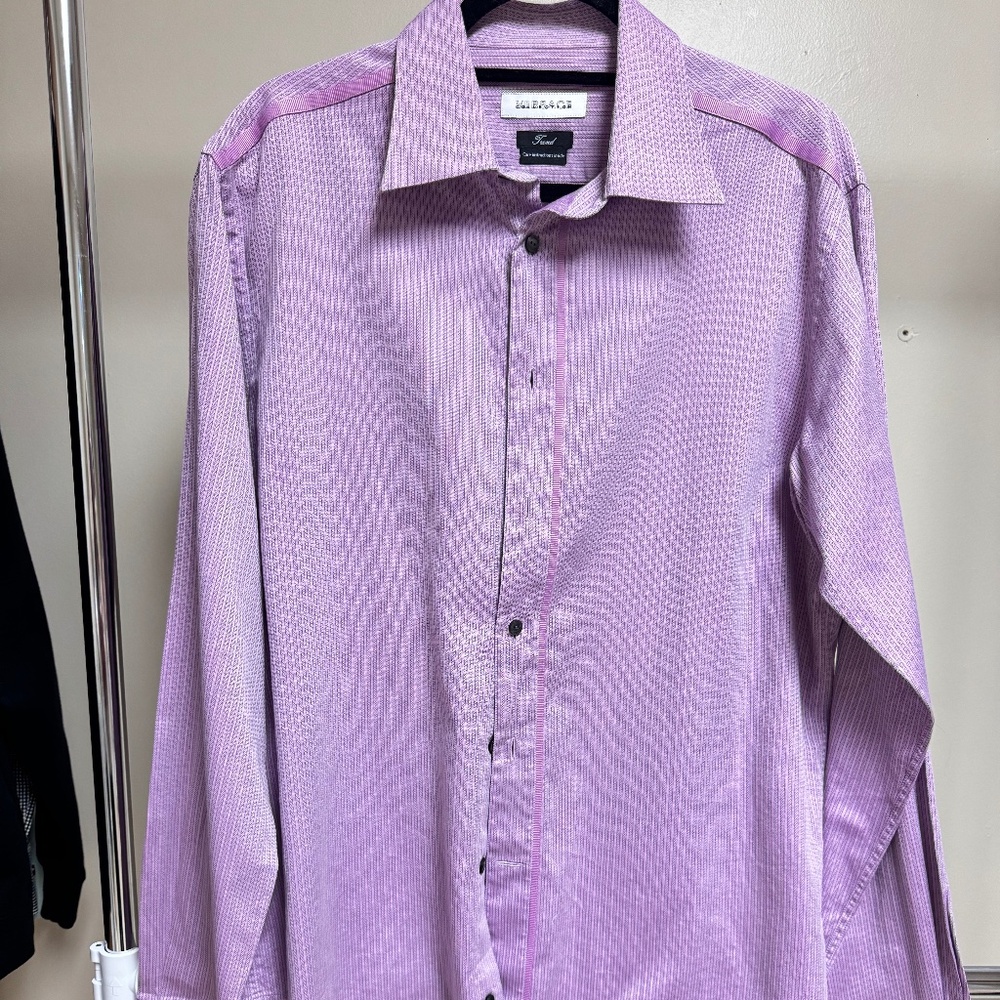 Versace Mens Purple Striped Button Down Long Sleeve Shirt 43/17 (L or XL)